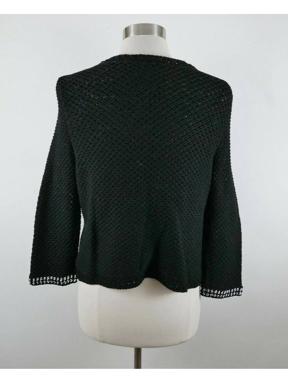 Chicos Womens Knit Cotton 3/4 Sleeve One Hook Solid Black Shrug Sweater Size 1 - Picture 7 of 8